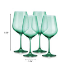 Set of Four Green Crystal Balloon Bowl Stemmed Red Wine Glass