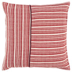 20" Red and Ivory Striped Cotton Throw Pillow