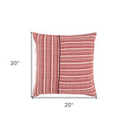 20" Red and Ivory Striped Cotton Throw Pillow