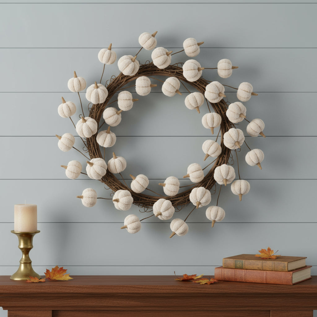 Six Cream Cream Fall Mini Pumpkins Wreath Sprays
