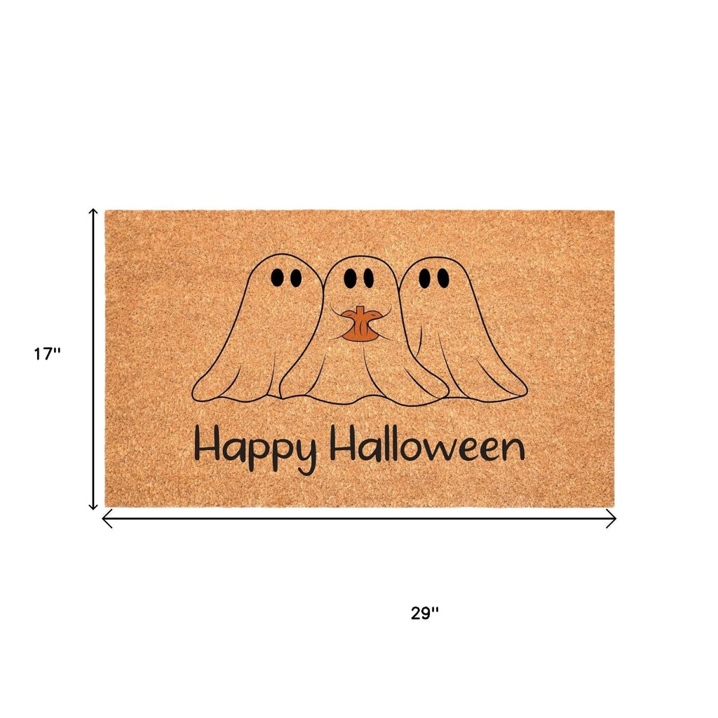 17" X 29" Natural And Brown Halloween Halloween Happy Halloween Outdoor Coir Door Mat
