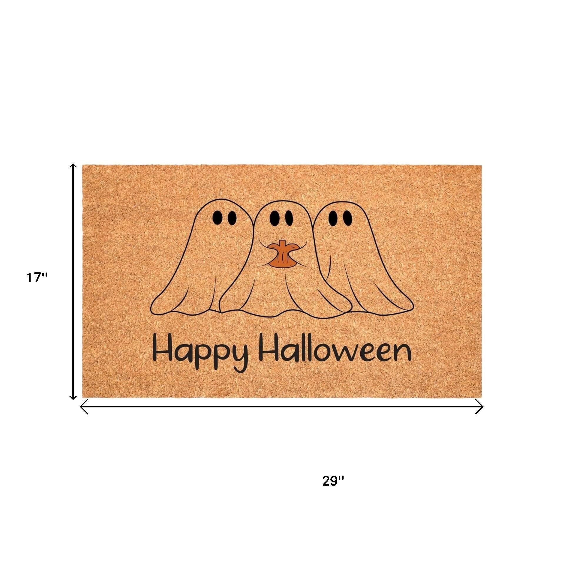 17" X 29" Natural And Brown Halloween Halloween Happy Halloween Outdoor Coir Door Mat