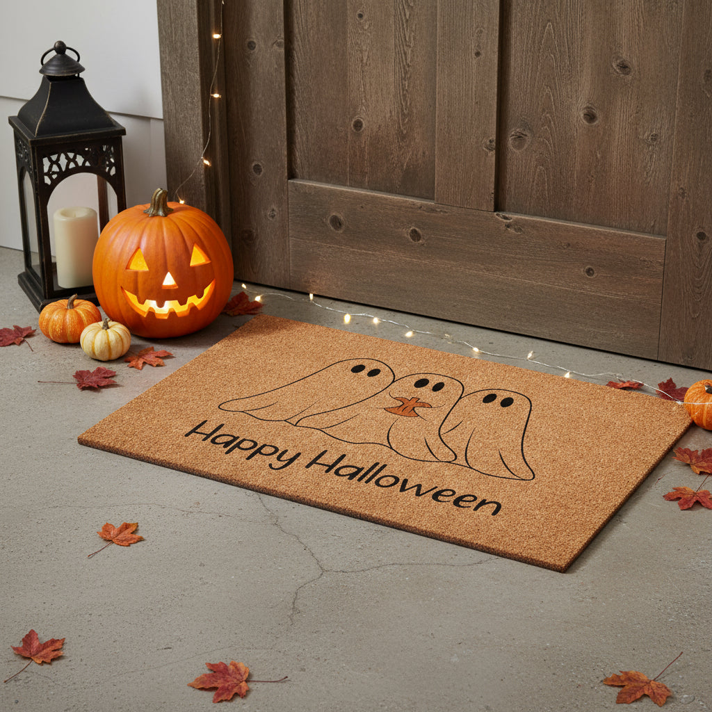 17" X 29" Natural And Brown Halloween Halloween Happy Halloween Outdoor Coir Door Mat